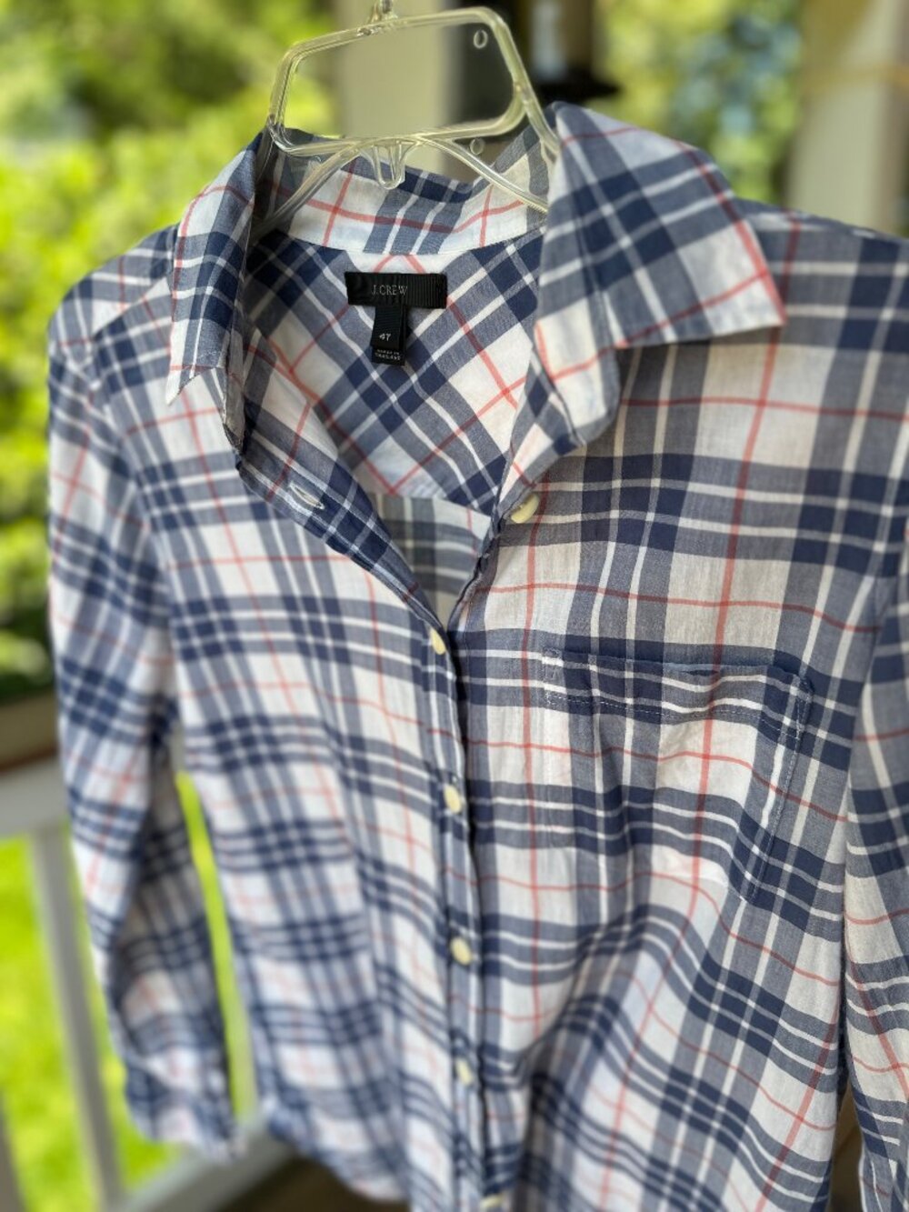 J.Crew Plaid Light Airy 100% Cotton Button Front Shirt Blue Soft Orange Size 4